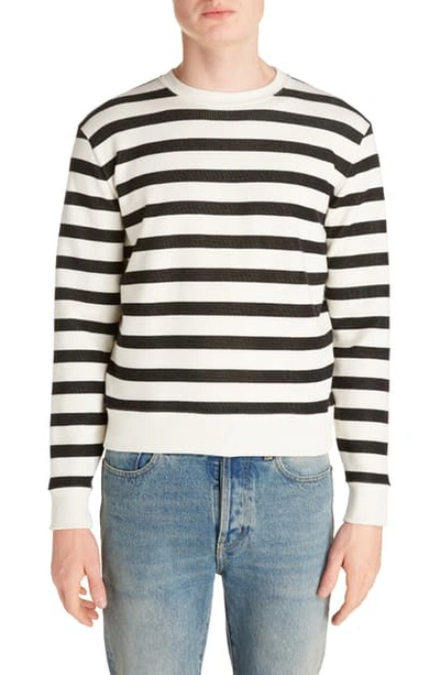 Shop Saint Laurent Stripe Crewneck Sweatshirt In Ivory