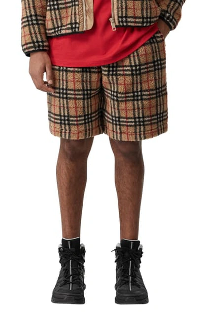 Shop Burberry Keaton Check Fleece Shorts In Archive Beige Ip Check