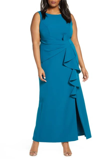 Eliza J Sleeveless Cascading-ruffle Gown In Blue | ModeSens