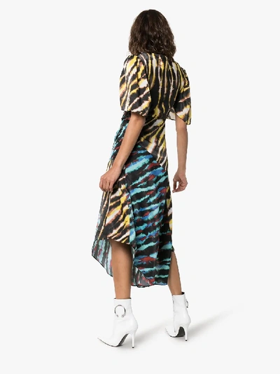 Shop House Of Holland Printed Asymmetric Midi Dress In Black And Yellow Multi