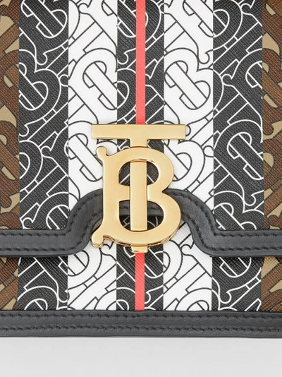 Shop Burberry Small Monogram Stripe E-canvas Tb Bag In Bridle Brown
