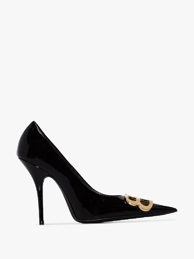 Shop Balenciaga Black 110 Bb Logo Patent Pumps