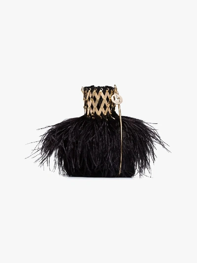 Shop Rosantica Black Aramis Feather Clutch Bag