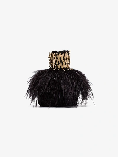 Shop Rosantica Black Aramis Feather Clutch Bag