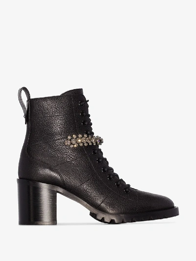 Shop Jimmy Choo Black Cruz 65 Leather Ankle Boots