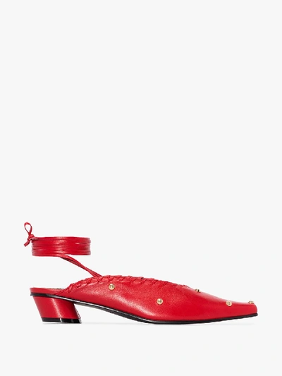 Shop Reike Nen Red Sue 30 Studded Ankle-tie Leather Mules