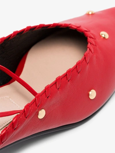 Shop Reike Nen Red Sue 30 Studded Ankle-tie Leather Mules