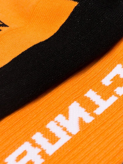 Shop Heron Preston Orange, Black And White Logo Cotton Socks