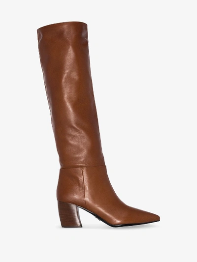 Shop Prada Brown Knee-high 65 Leather Boots