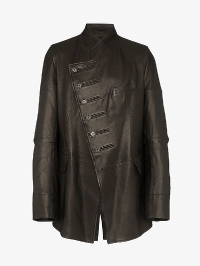 Shop Ann Demeulemeester Mandarin Collar Leather Jacket In Black