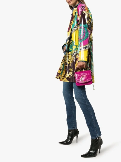 Shop Versace Baroque Print Mac Coat In Purple