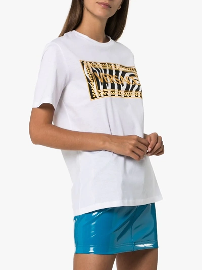 Shop Versace Logo Embroidered Zebra Print Cotton T-shirt In White