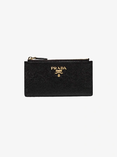 Shop Prada Black Logo Zipped Leather Cardholder