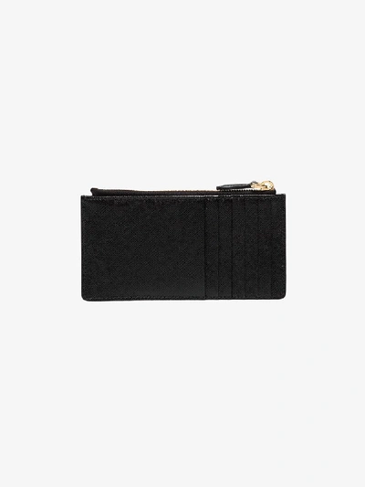 Shop Prada Black Logo Zipped Leather Cardholder