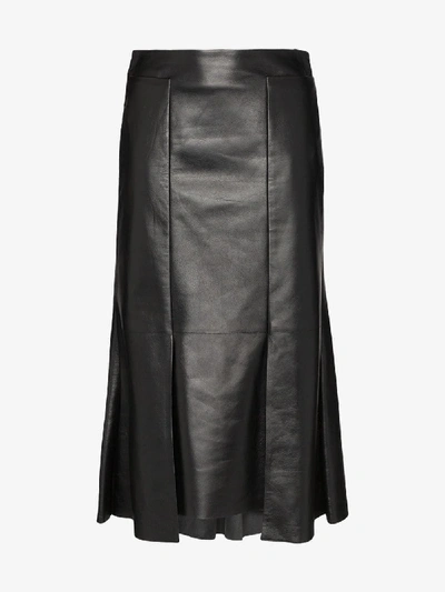 Shop Alexander Mcqueen Asymmetric Flared Leather Skirt In Black