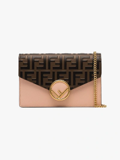 Shop Fendi Pink Ff Logo Leather Shoulder Bag