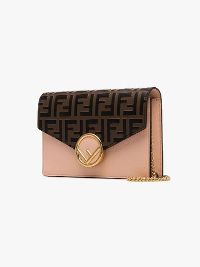 Shop Fendi Pink Ff Logo Leather Shoulder Bag
