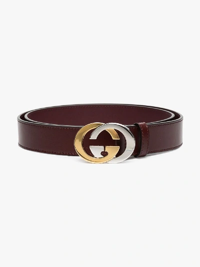 Shop Gucci Burgundy Leather Gg Buckle Bel In Red