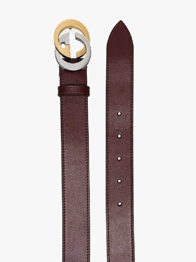 Shop Gucci Burgundy Leather Gg Buckle Bel In Red
