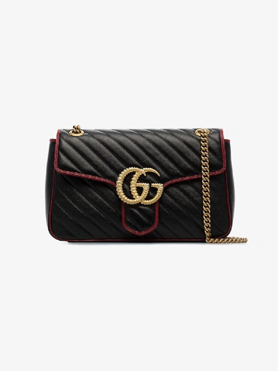 Shop Gucci Black Small Gg Marmont Shoulder Bag