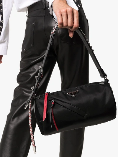 Shop Prada Womens Black Vela Studded Strap Shoulder Bag