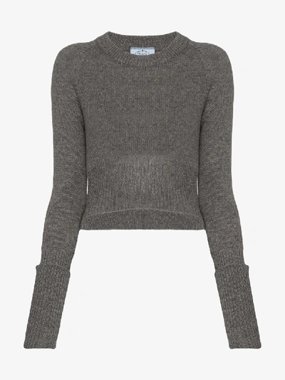 Shop Prada Cropped Cashmere Jumper In Grey