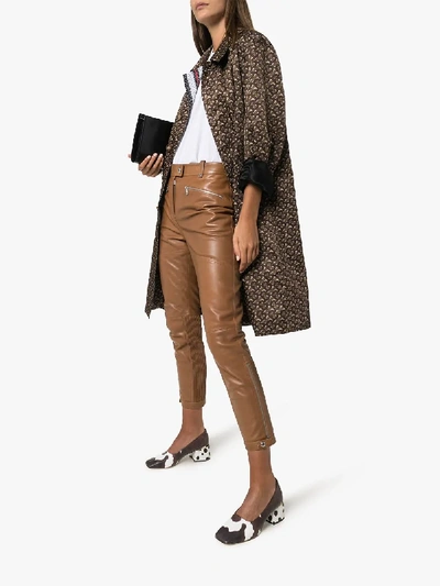 Shop Burberry Biker Leather Trousers In Brown