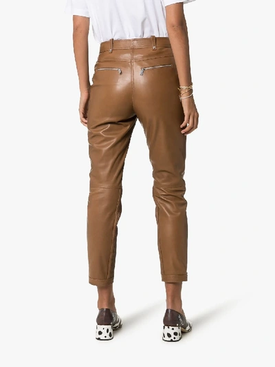 Shop Burberry Biker Leather Trousers In Brown