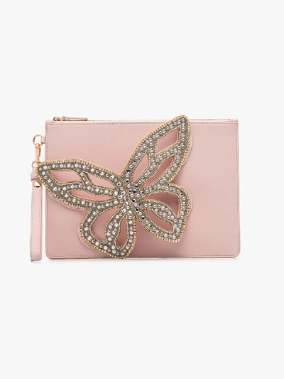 Shop Sophia Webster Pink Flossy Butterfly Clutch Bag