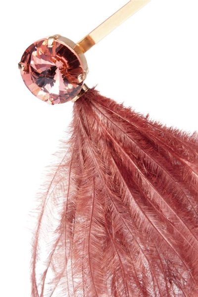 Shop Rosantica Revolution Set Of Two Gold-tone, Feather And Crystal Hair Slides In Pink