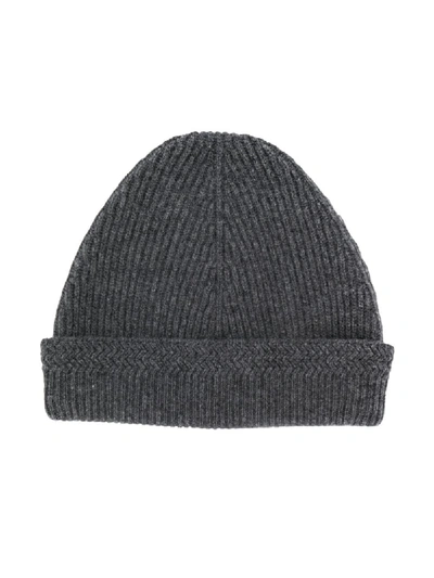 Shop Maison Margiela Ribbed Knit Hat In Grey
