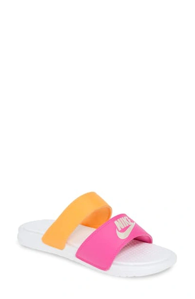 Shop Nike 'benassi - Ultra' Slide Sandal In White/ Metallic White/ Orange