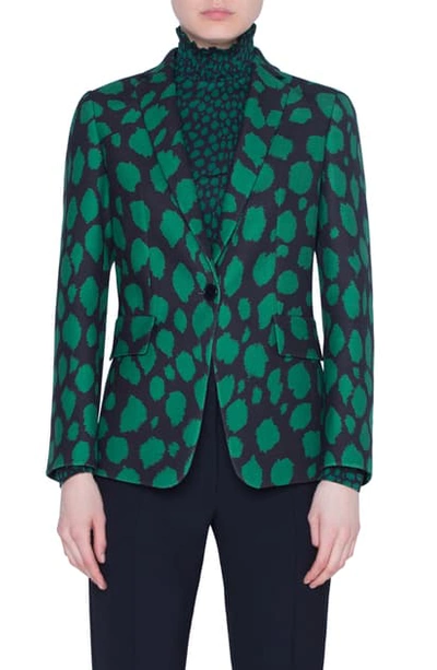 Shop Akris Punto Animal Dot Print Wool Jersey Jacket In Black/ Emerald