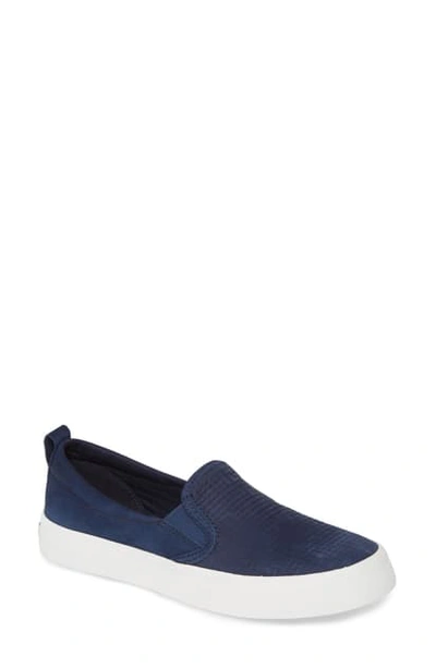 Shop Sperry Crest Twin Gore Slip-on Sneaker In Navy Woven Embossed Suede