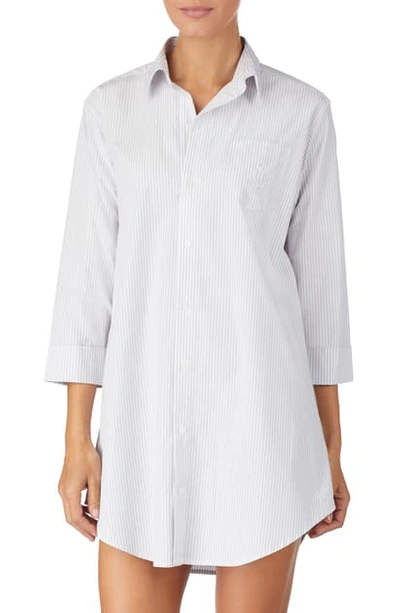 Shop Lauren Ralph Lauren Cotton Poplin Sleep Shirt In Grey