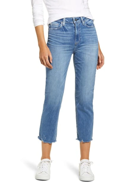 Shop Paige Hoxton High Waist Crop Fray Hem Slim Straight Leg Jeans In Luau W/ Ragged Fray Hem