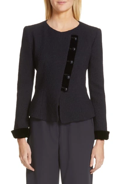 Shop Emporio Armani Asymmetrical Textured Jacket In Blue Zen