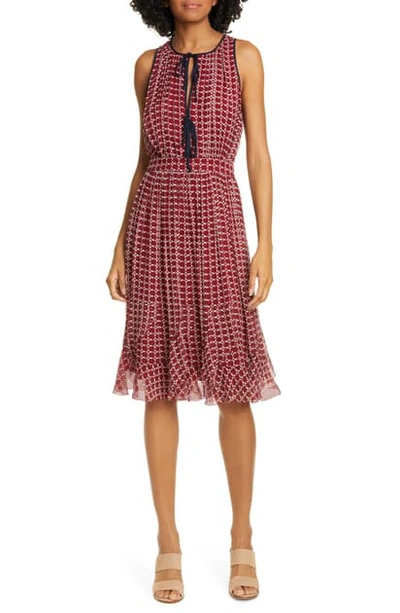 Shop Joie Rolanda Geo Print Sleeveless Silk Dress In Garnet