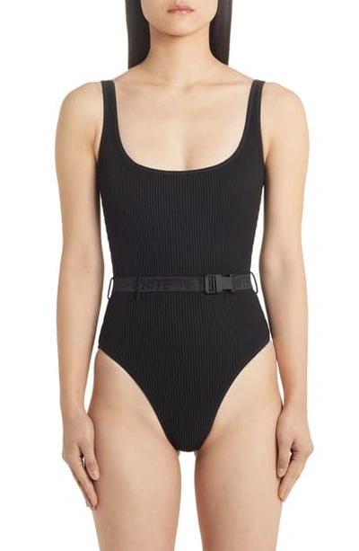 Shop Off-white Belted One-piece Swimsuit In Black