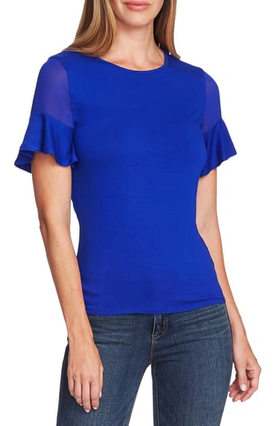 Shop Vince Camuto Mix Media Flutter Sleeve Top In Electric Blue