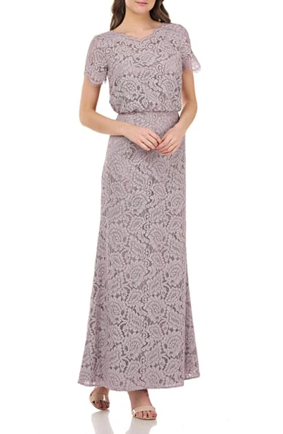Shop Js Collections Blouson Lace Gown In Taupe