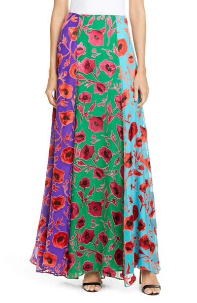 Shop Alice And Olivia Aquinnah Panneled Maxi Skirt In Poppy Garden Emerald