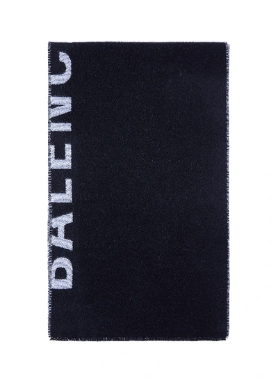 Shop Balenciaga 'macro Logo' Wool Scarf In Black