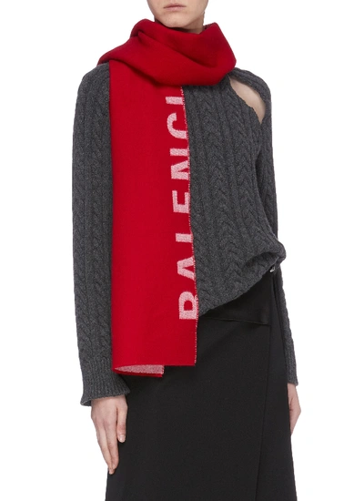 Shop Balenciaga 'macro Logo' Wool Scarf In Red