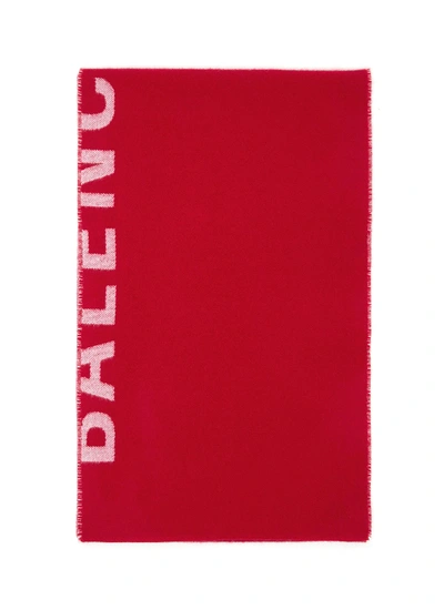 Shop Balenciaga 'macro Logo' Wool Scarf In Red
