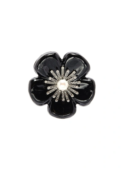 Shop Babe Embellished Floral Brooch In Black