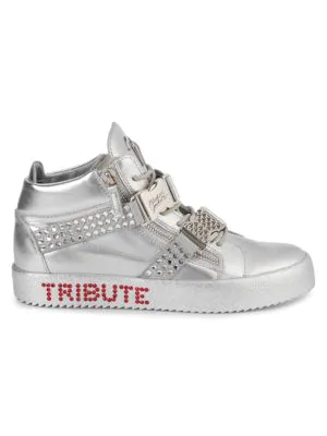Giuseppe Zanotti Michael Jackson Tribute Embellished Leather Mid-top  Sneakers In Silver | ModeSens