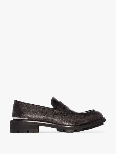 Shop Alexander Mcqueen Black Logo Plaque Leather Loafers