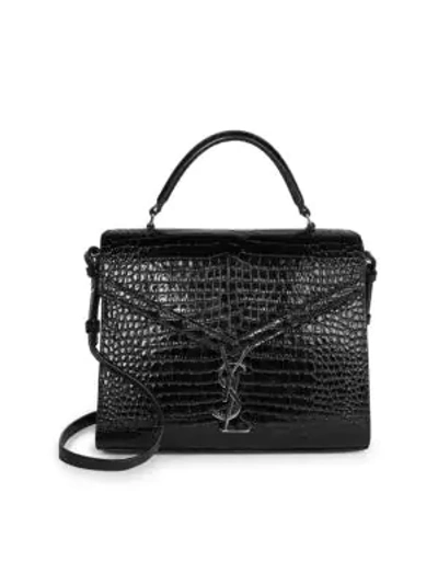 Shop Saint Laurent Cassandra Croc-embossed Leather Satchel In Black