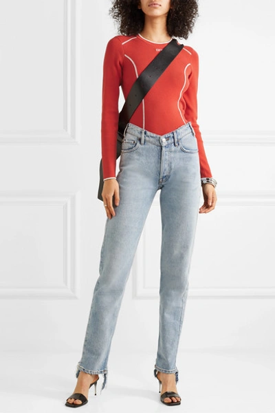 Shop Off-white Jacquard-knit Top In Red